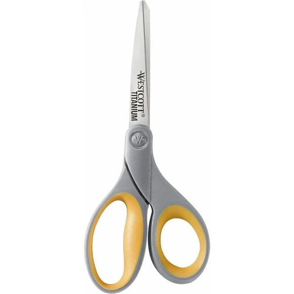 Westcott Titanium 8-Inch Straight Scissor Single Grey with Yellow - Picture 1 of 6